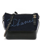 Calfskin Wool Embroidered Paris Hamburg Small Gabrielle Hobo Dark Navy Blue