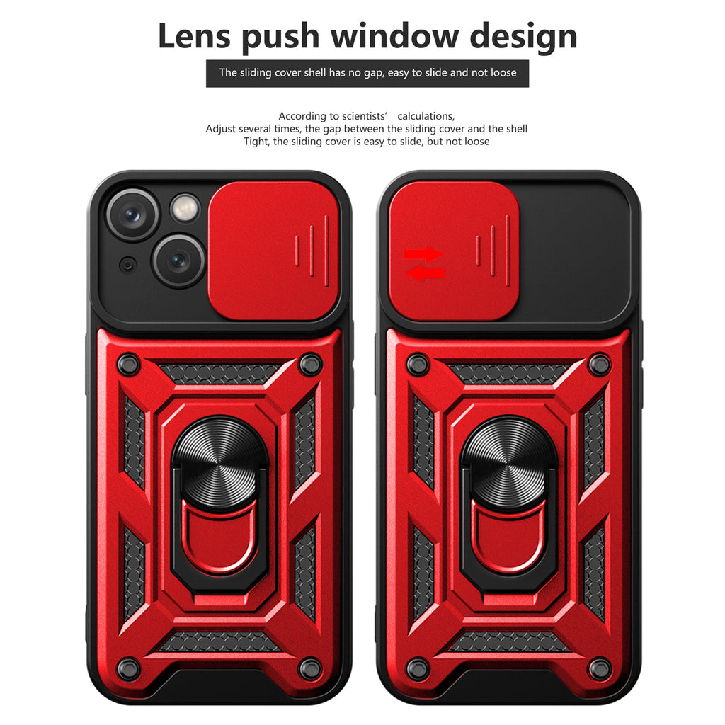 Kickstand Ring Holder With Slide Camera Cover Tpu Magnetic Car Mount For Apple Iphone 14 In Red