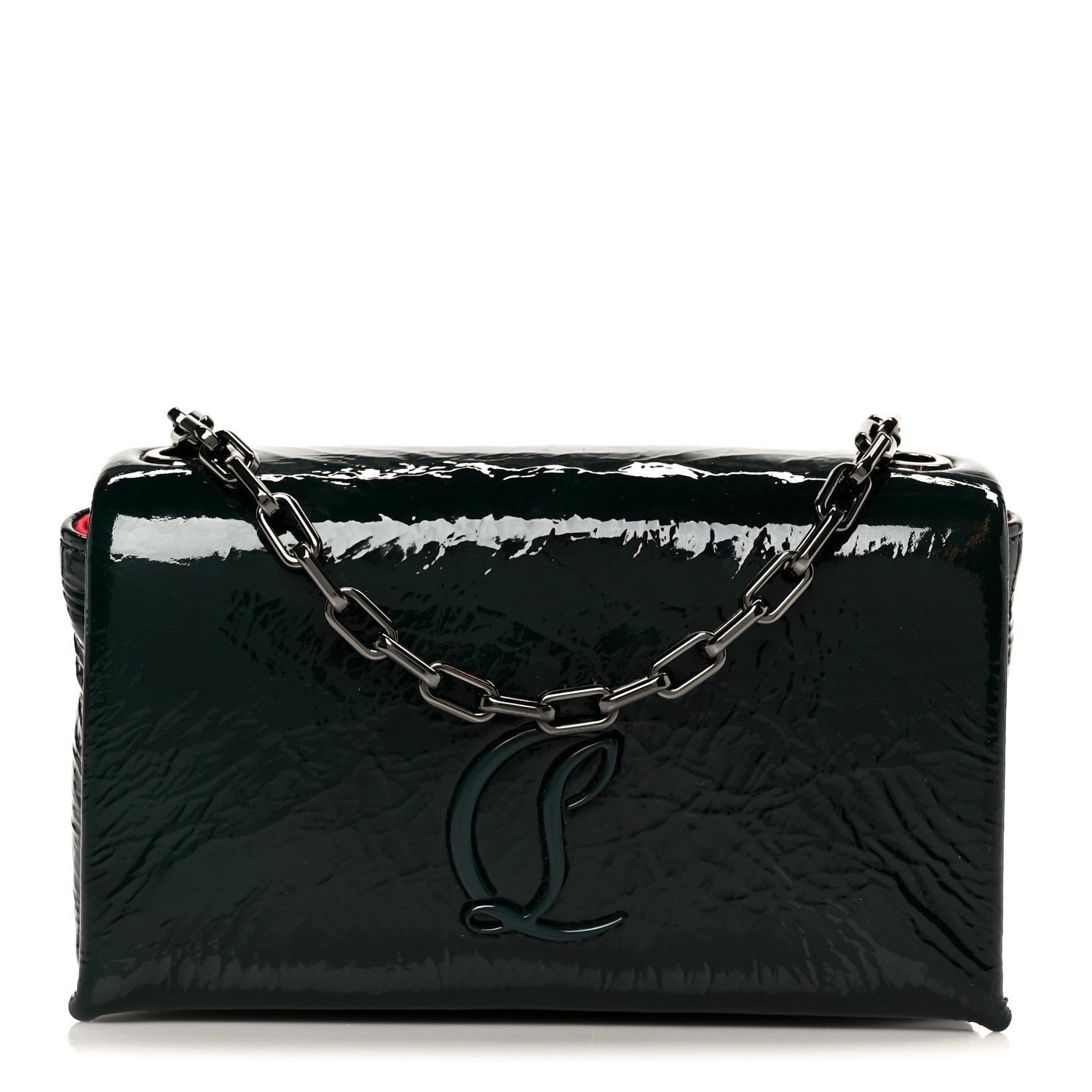 Naplak Patent Calfskin Monochrome Loubi54 Shoulder Bag Green