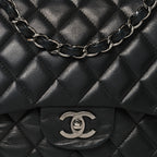Lambskin Quilted Jumbo Single Flap Black