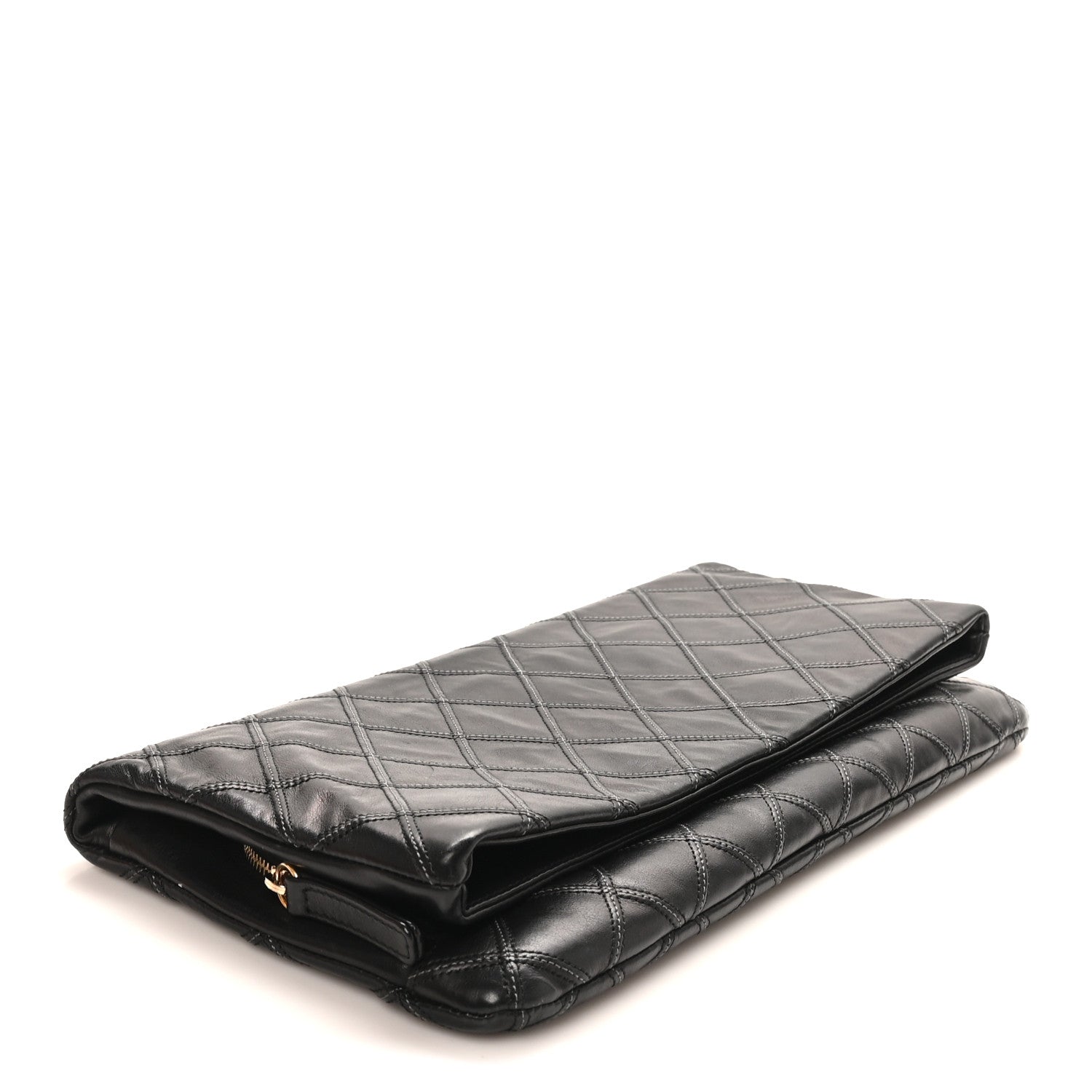 Calfskin Stitched Thin City Clutch Black