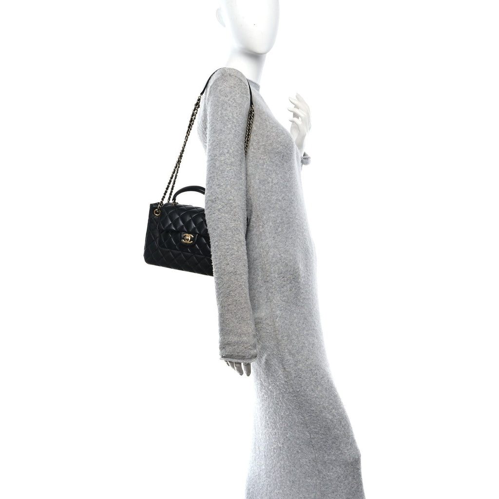 Caviar Calfskin Quilted Small Top Handle Flap Black