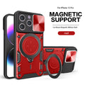 Tpu Pc Shockproof Magnetic Phone Case With Free Adjustment Ring Holder For Iphone 15 Pro In Red