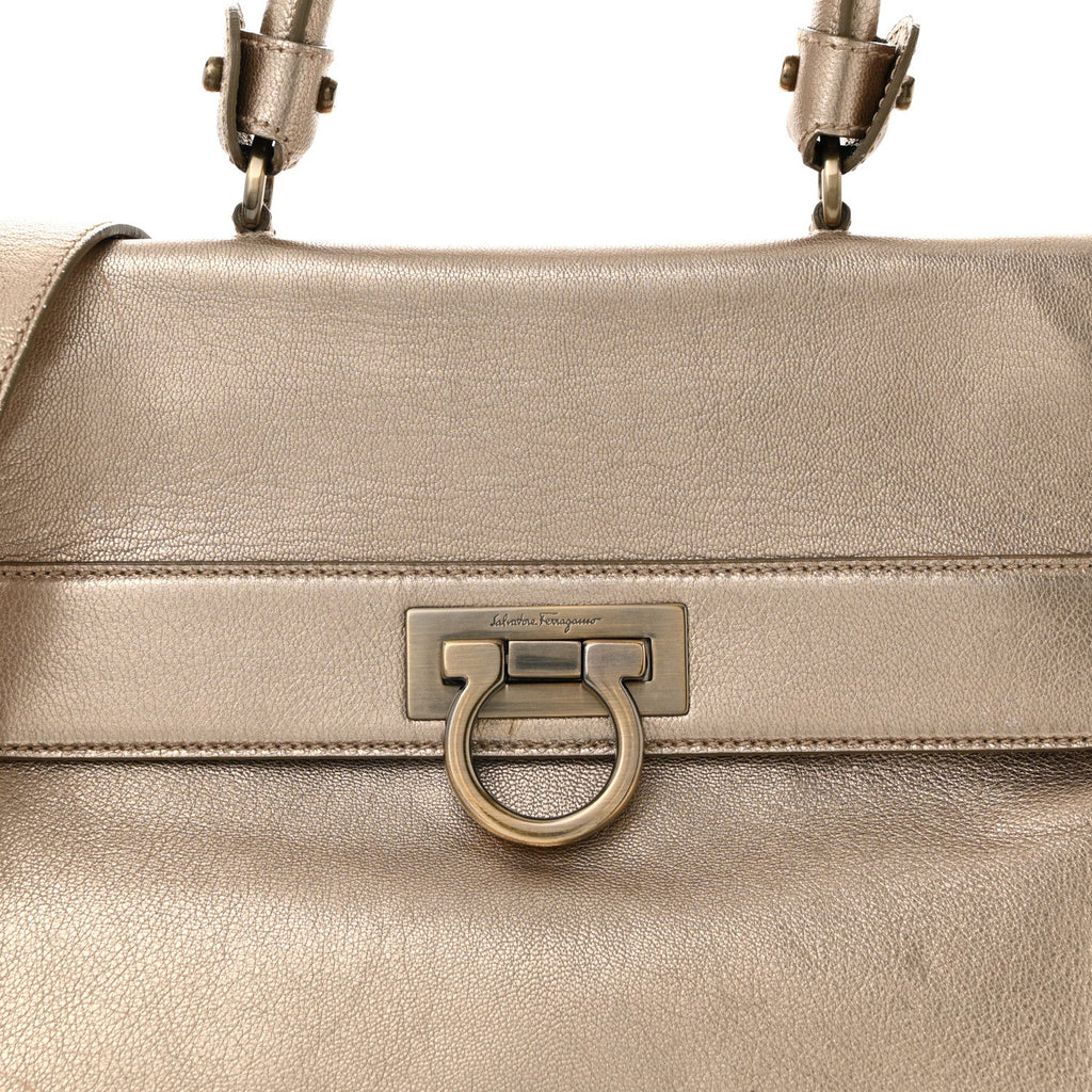 Metallic Grained Calfskin Medium Sofia Satchel Gold