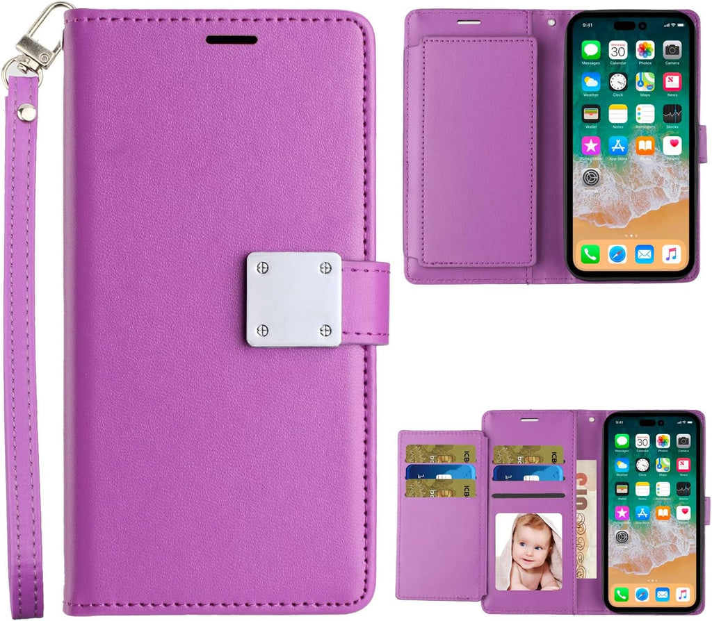 Entronix Case Compatible with iPhone XR - Foldable Leather Wallet, Card Holder & Lanyard