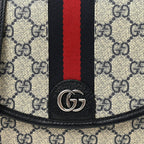 GG Supreme Monogram Textured Dollar Calfskin Web Studded Mini Ophidia Flap Shoulder Bag Beige Blue