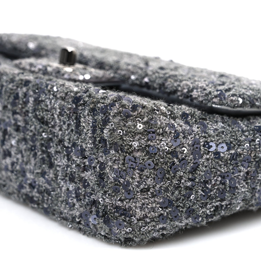 Sequin Quilted Small Single Flap Grey Dark Grey