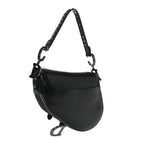 Shiny Crinkled Calfskin Studded Saddle Bag Black