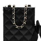 Lambskin Quilted Book Card Holder on Chain Black