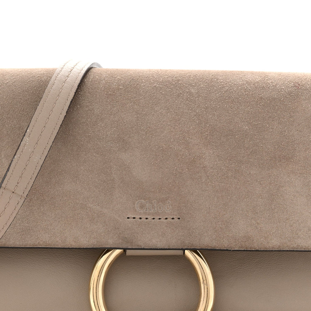 Suede Calfskin Small Faye Shoulder Bag Motty Grey