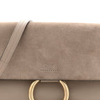 Suede Calfskin Small Faye Shoulder Bag Motty Grey