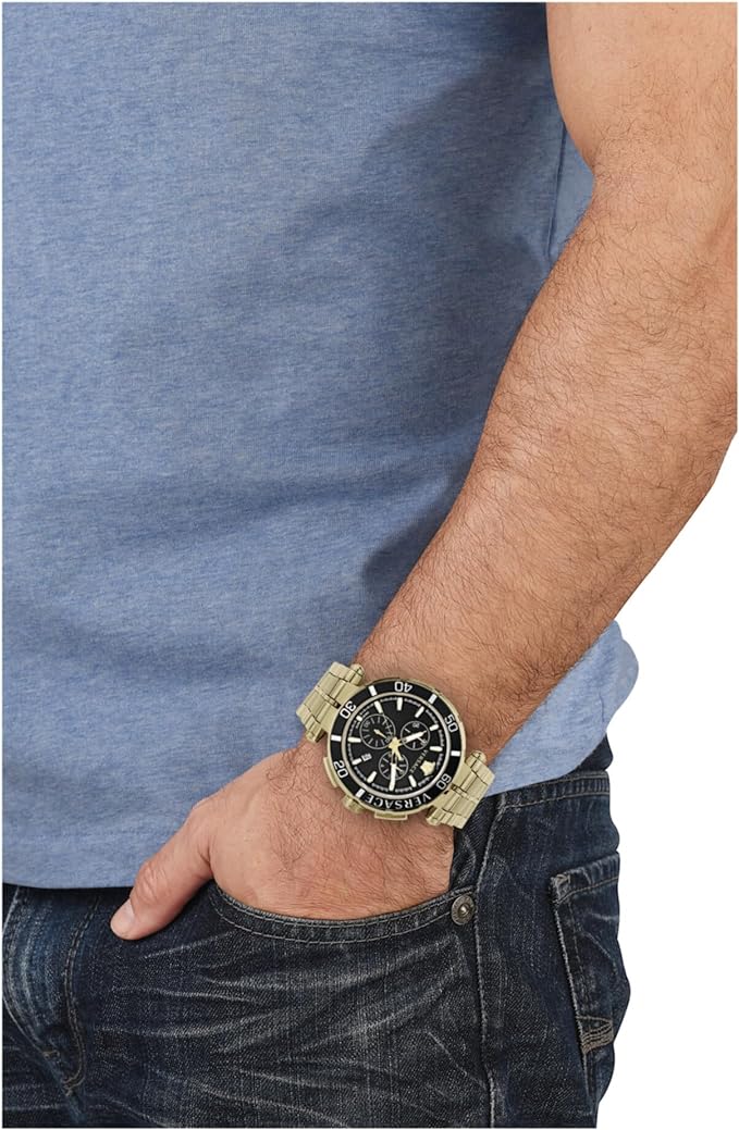 Versace Men's Watch 45mm Greca Chronograph Black Gold