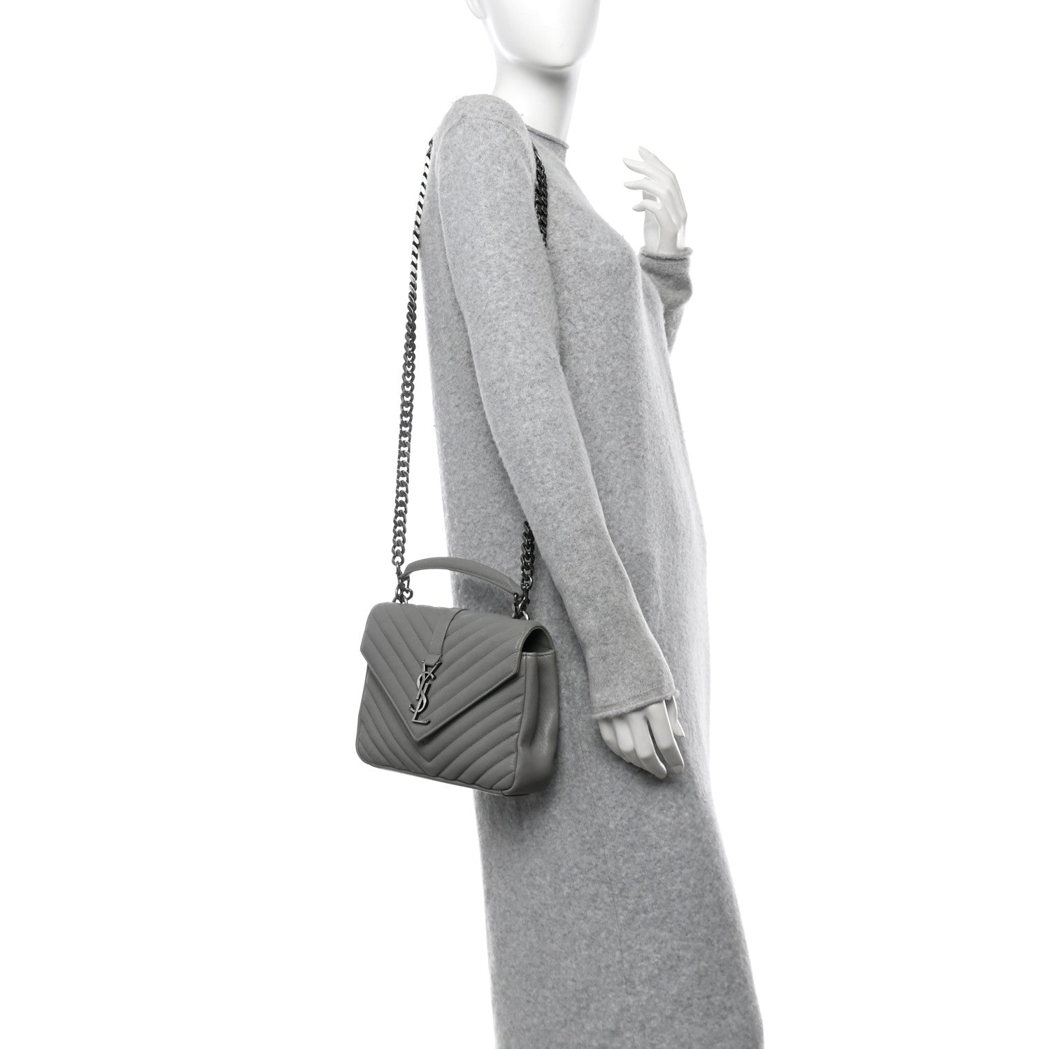 Sheepskin Matelasse Chevron Monogram Medium College Bag Granite