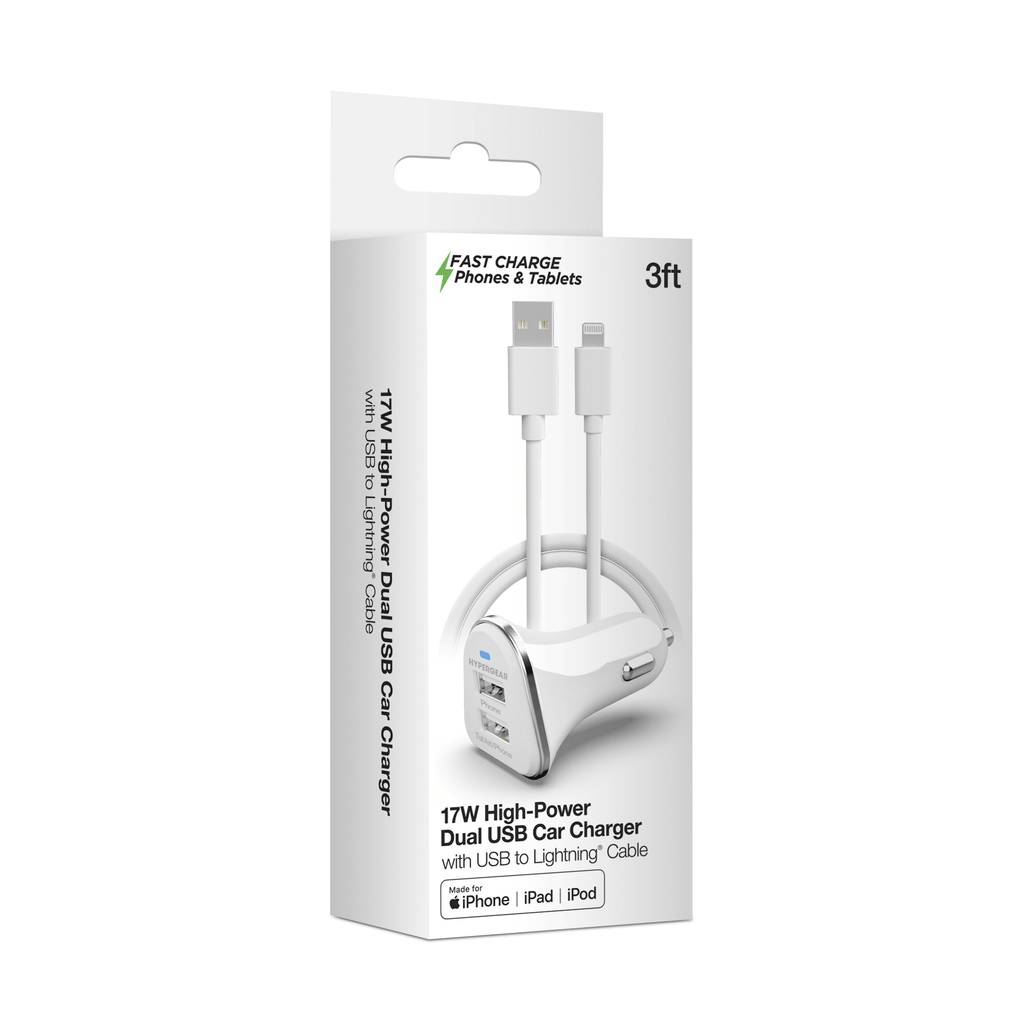 Hi-Power Dual USB 3.4A Car Charger for iPhones iPads and AirPods
