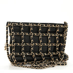 Lambskin Chain Frame Shoulder Bag Black