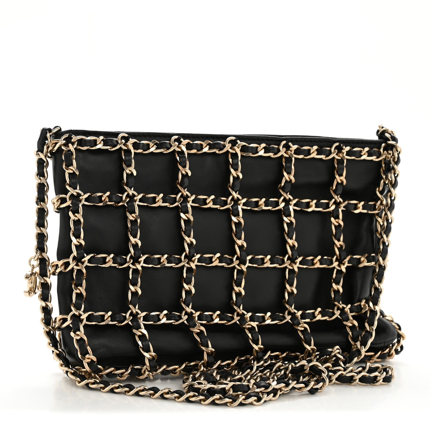 Lambskin Chain Frame Shoulder Bag Black