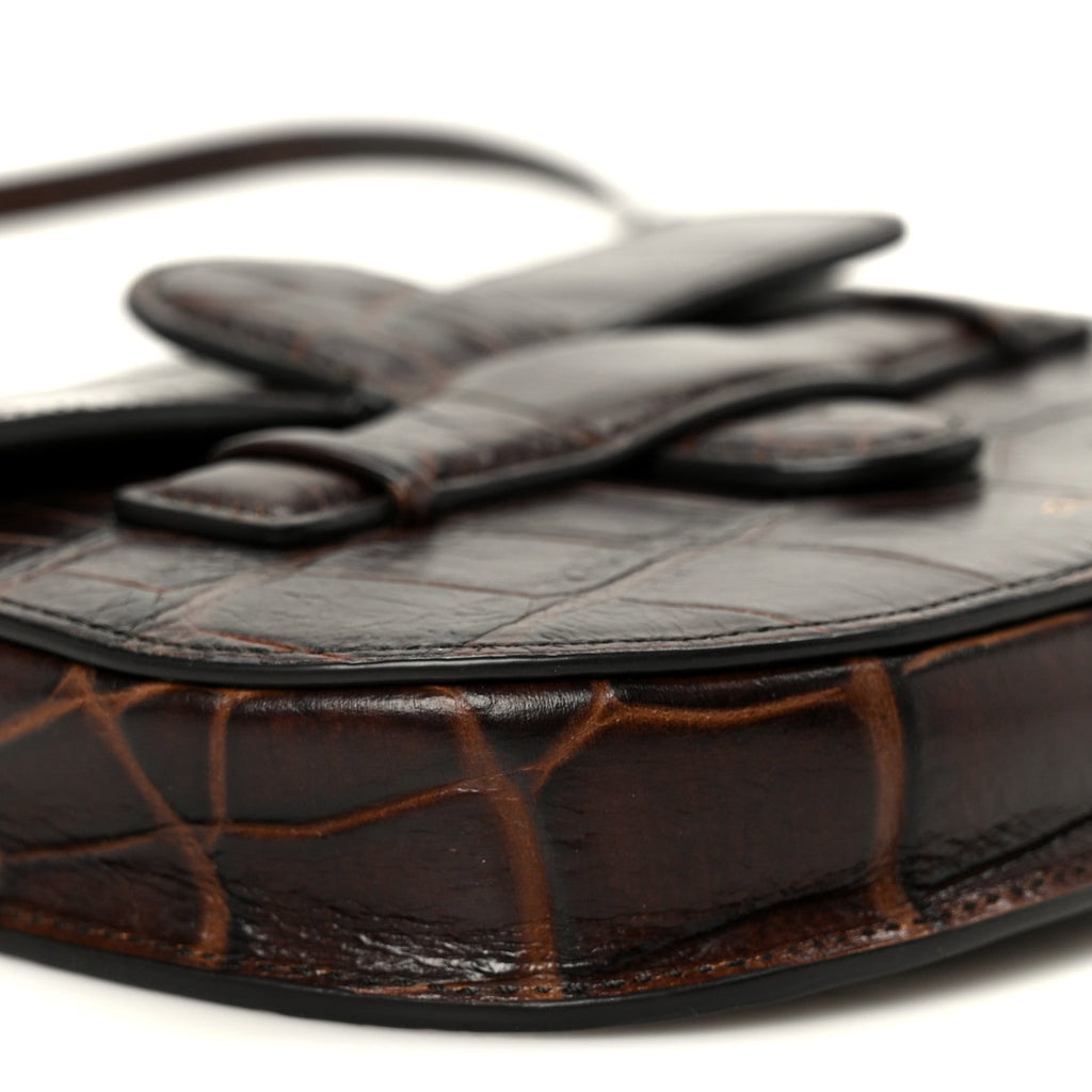 Crocodile Embossed Calfskin Mini Symmetrical Bag Brown