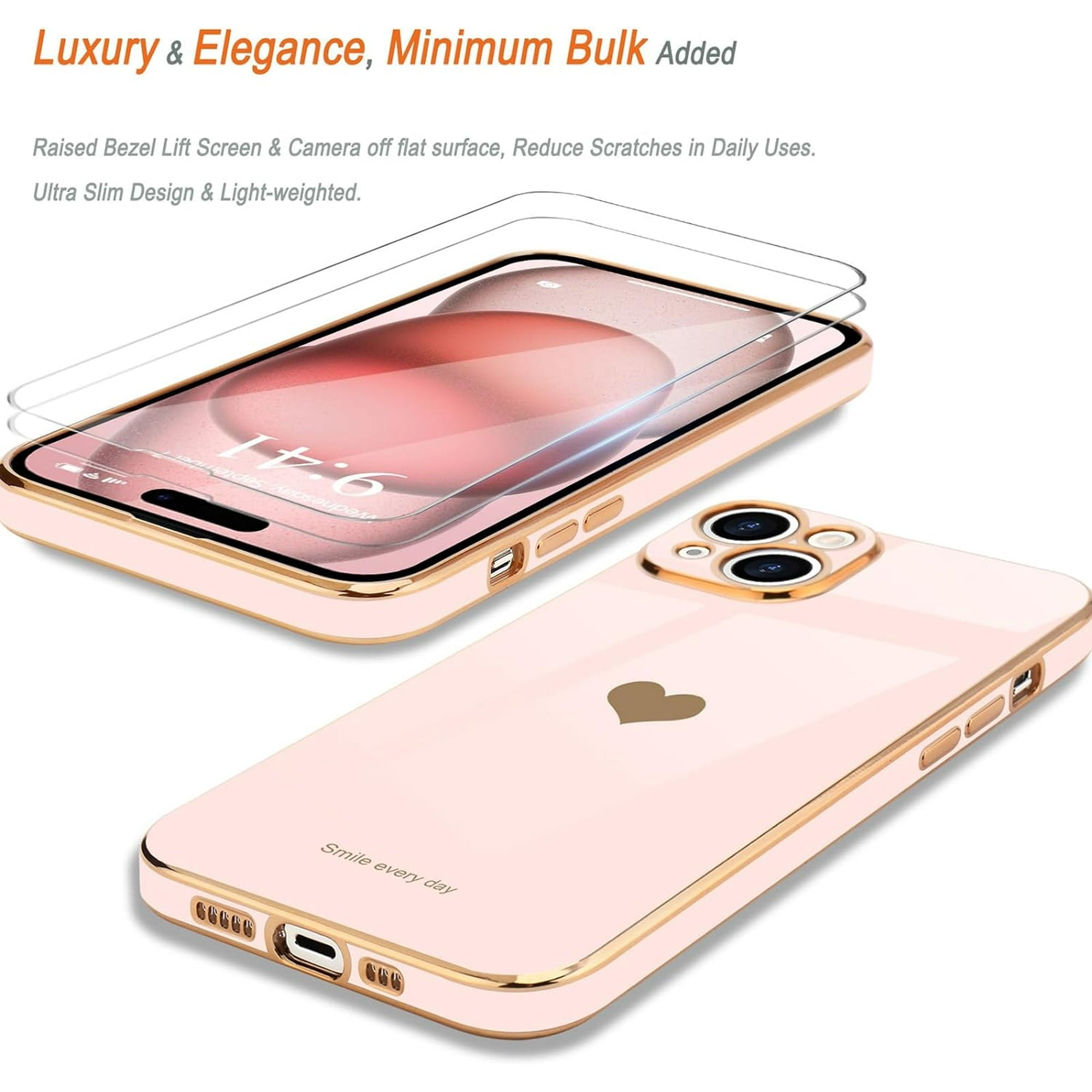 Entronix Bundle Compatible with iPhone 14 Plus - [Flexible] Glossy Heart Case & 2 Clear Screen Protectors