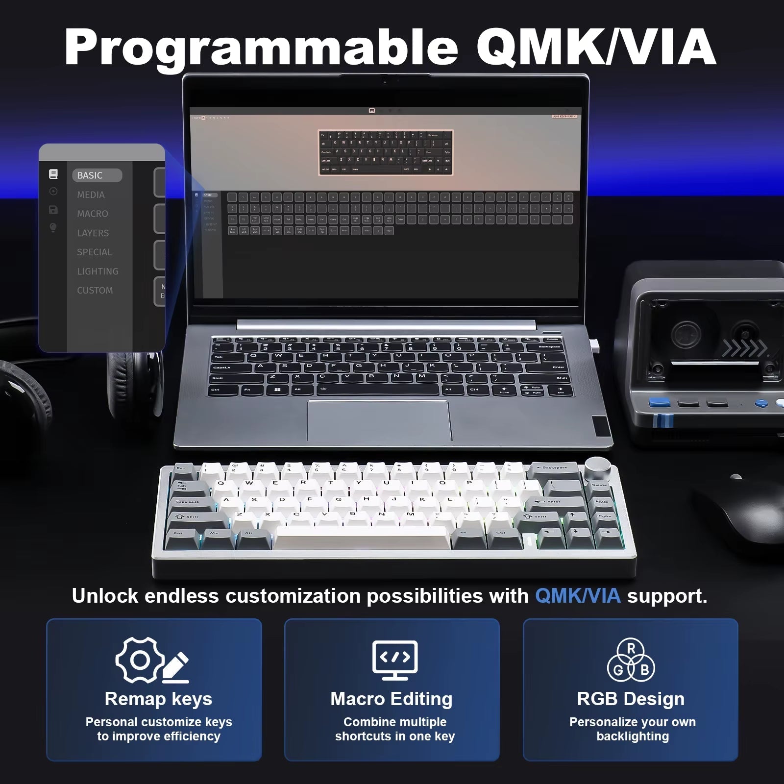 AL68 Silver Wireless Custom Mechanical Keyboard -  Gateron QMK/VIA Aluminum Hot Swap Gasket Gaming Keyboard with Control Knob