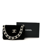 Shearling Lambskin Crystal Strass Flap Black