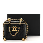 Calfskin Quilted Mini Perfect Fit Vanity Case With Chain Black