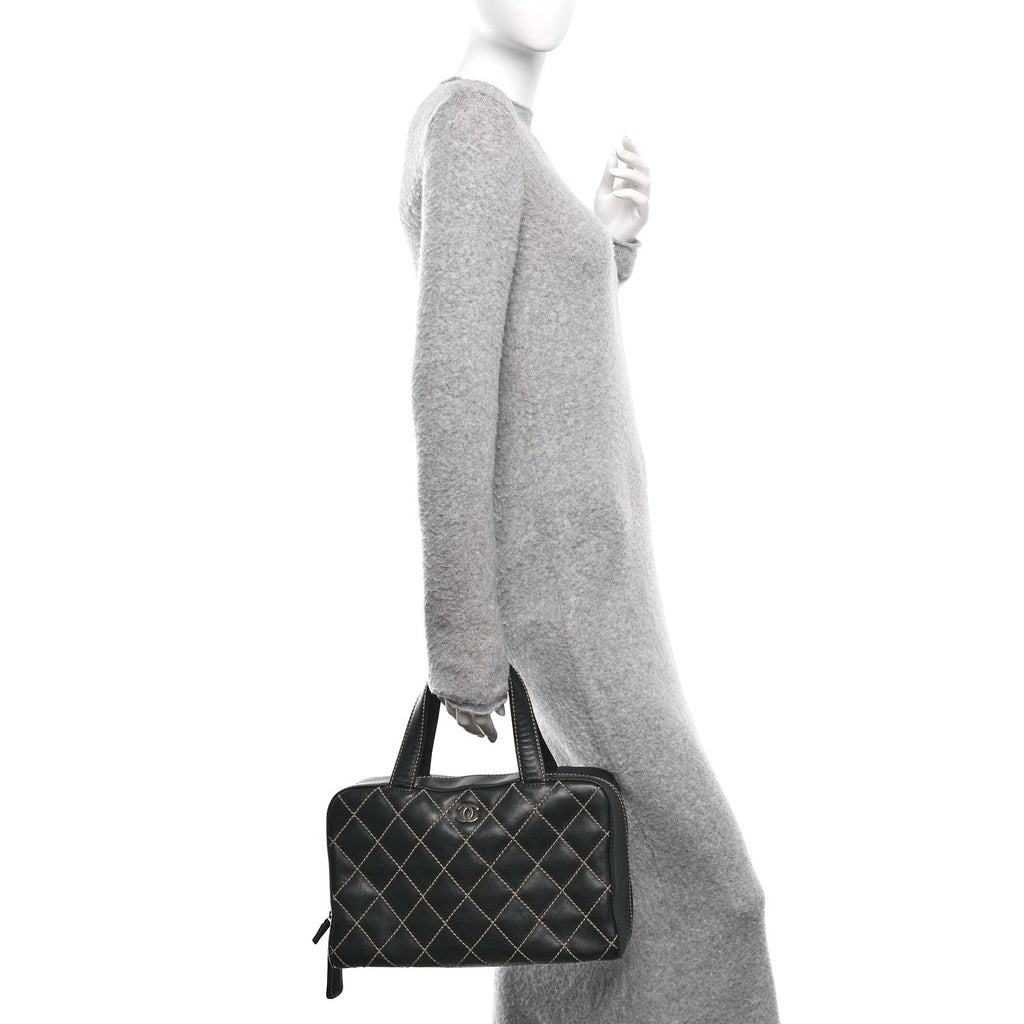 Calfskin Wild Stitch Top Handle Bag Black