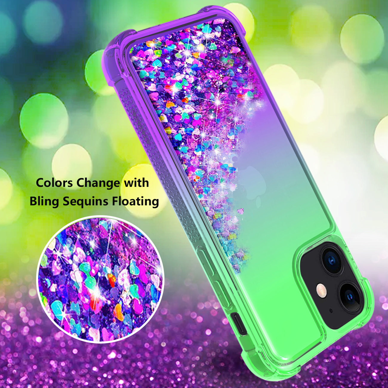 Shiny Flowing Glitter Liquid Bumper Case For Apple Iphone 12 Mini In Green