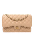 Caviar Quilted Jumbo Double Flap Beige