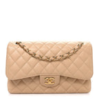 Caviar Quilted Jumbo Double Flap Beige