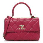 Lambskin Quilted Small Trendy CC Flap Dual Handle Bag Dark Pink