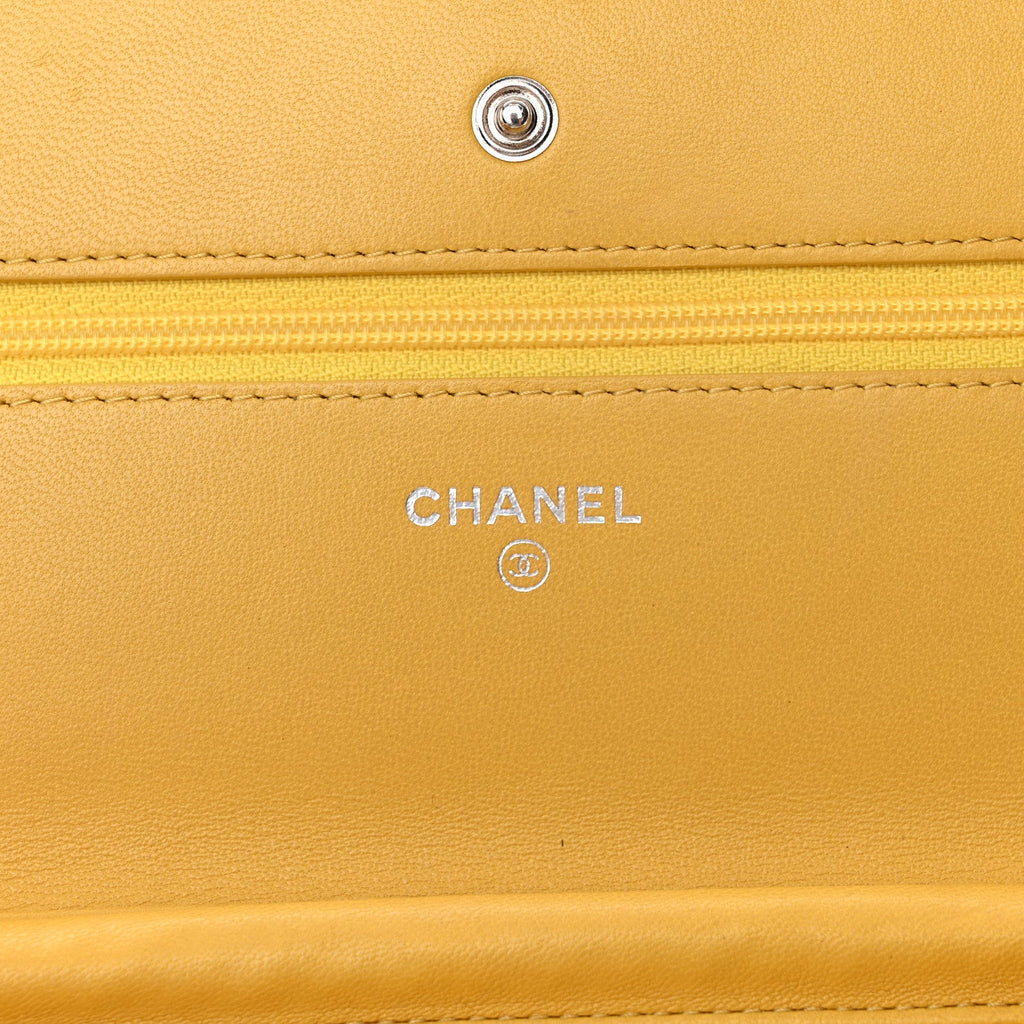Lambskin Quilted Wallet On Chain WOC Yellow