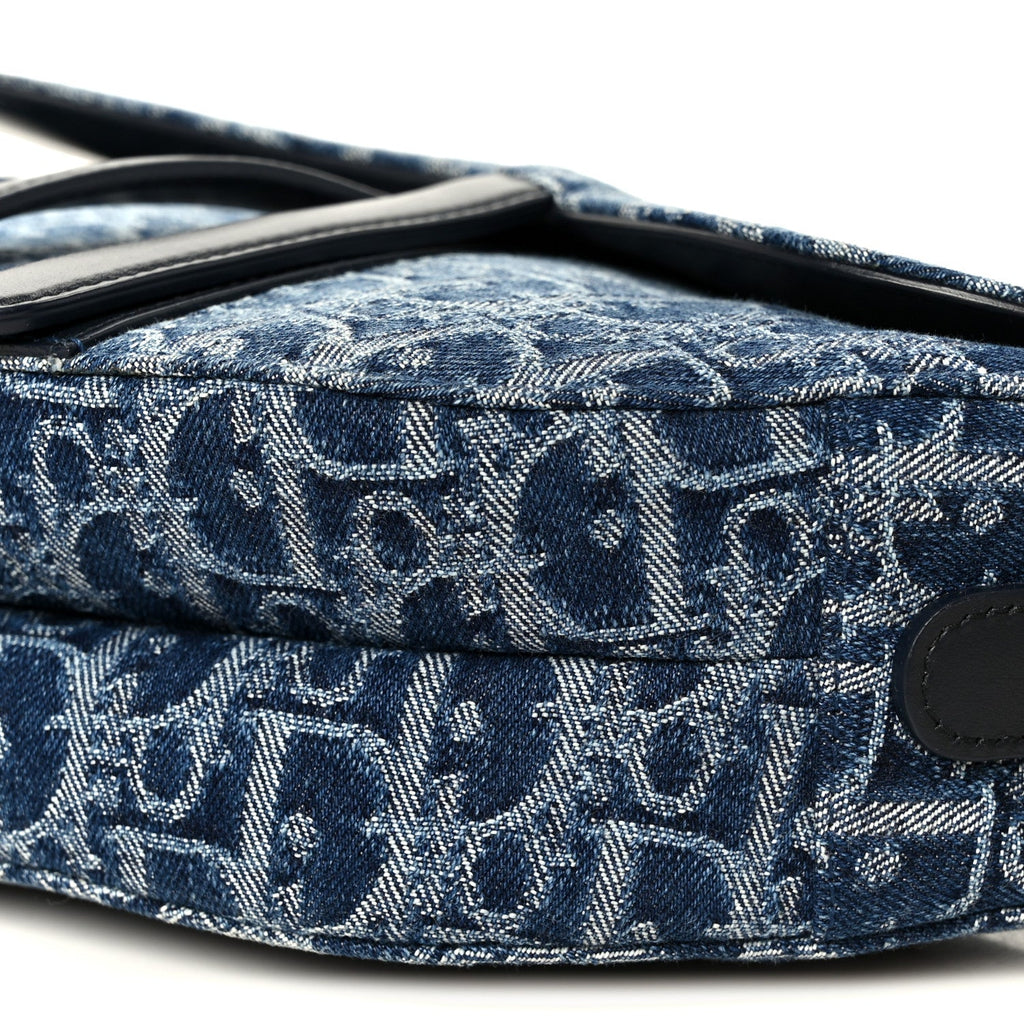 Denim Oblique Jacquard Saddle Bag With Strap Blue