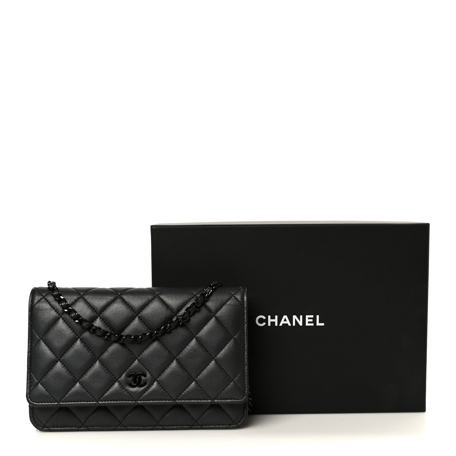 Lambskin Quilted Wallet On Chain WOC So Black