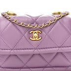 Shiny Lambskin Quilted Extra Mini Flap Purple