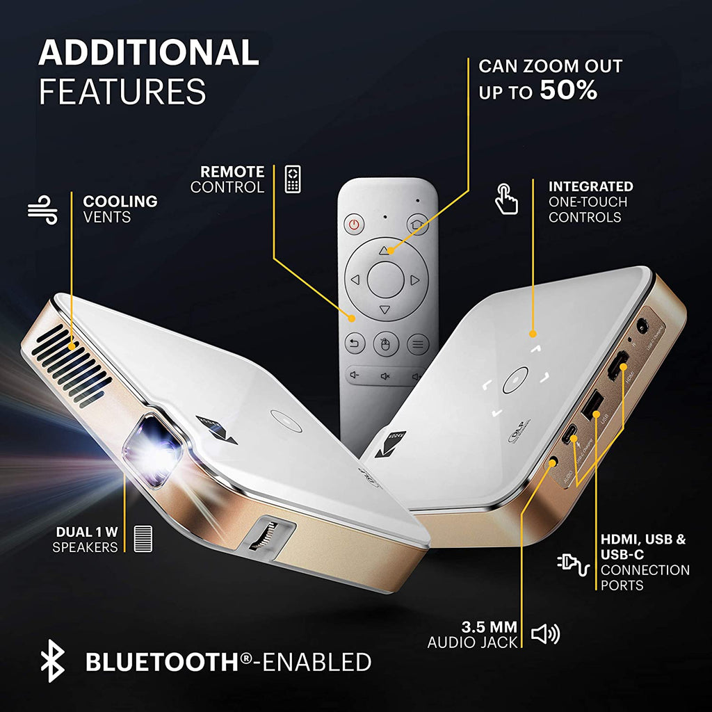 Kodak Luma 450 Smart Projector, 1080p Portable Projector with Wifi and Bluetooth, Tripod Included