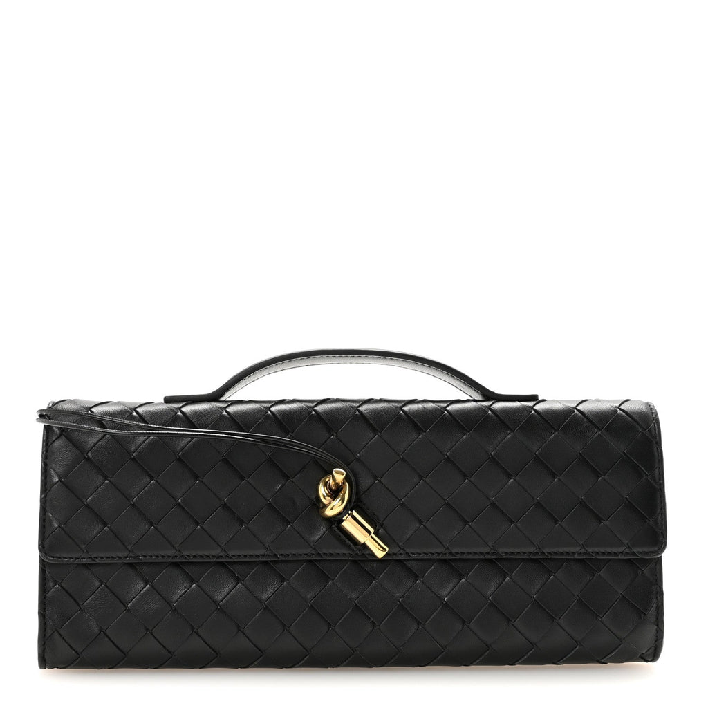 Nappa Intrecciato Long Andiamo Top Handle Clutch Black