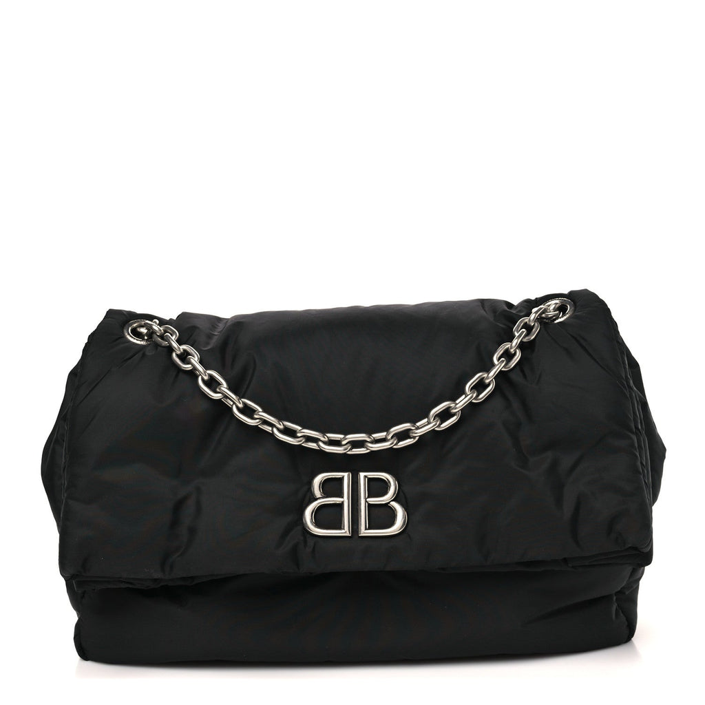 Nylon Medium Monaco Chain Shoulder Bag Black