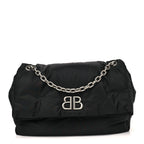 Nylon Medium Monaco Chain Shoulder Bag Black