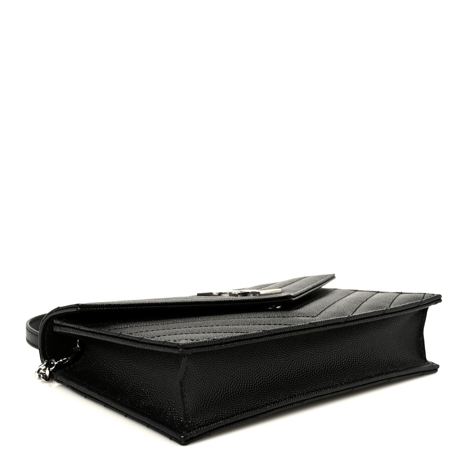 Grain De Poudre Matelasse Chevron Monogram Envelope Chain Wallet Black