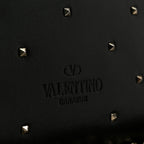Vitello Rockstud All Over Demilune Shoulder Bag Black