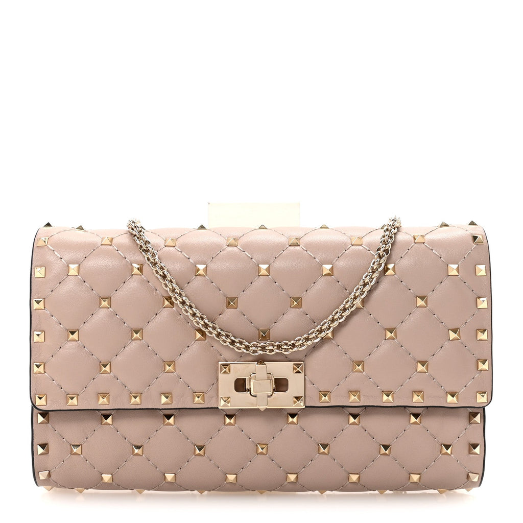 Lambskin Rockstud Spike Wallet on Chain Poudre