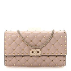 Lambskin Rockstud Spike Wallet on Chain Poudre