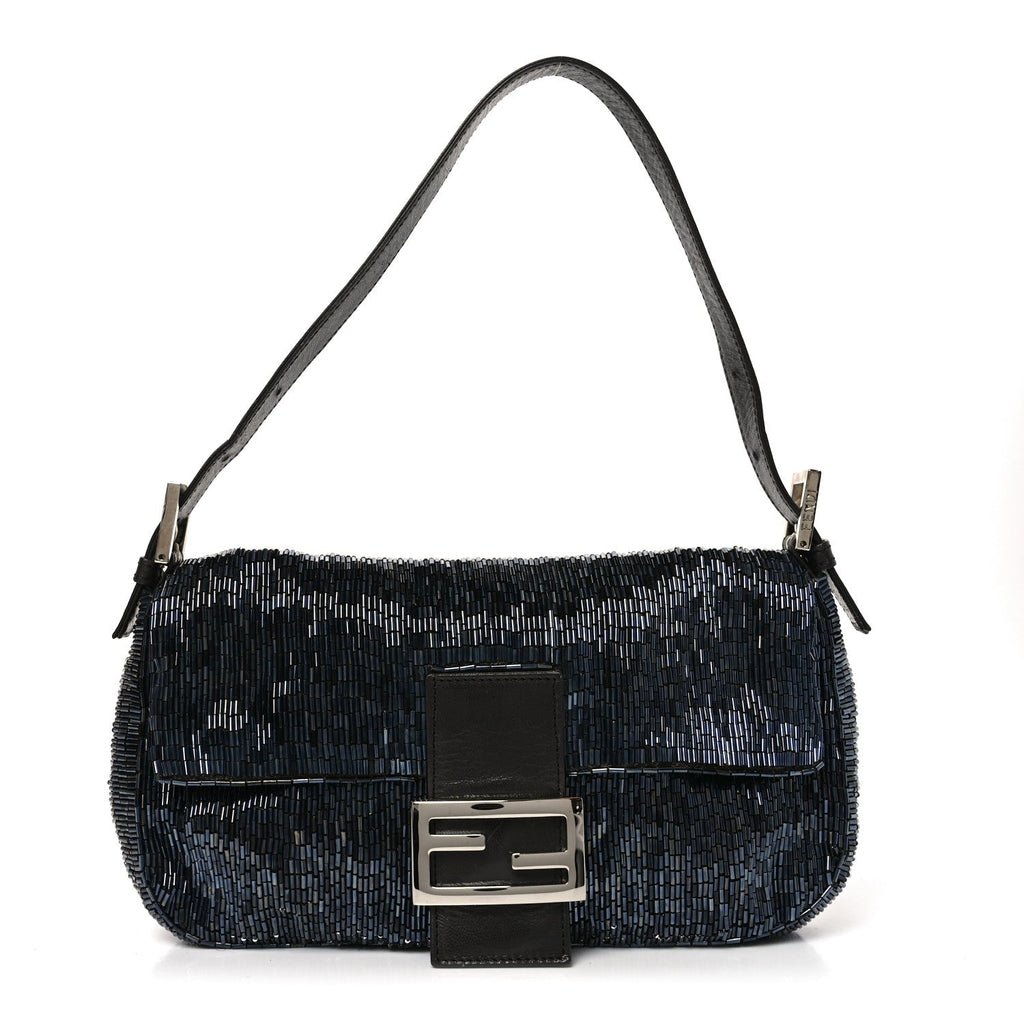 Satin Beaded Baguette Blue Brown