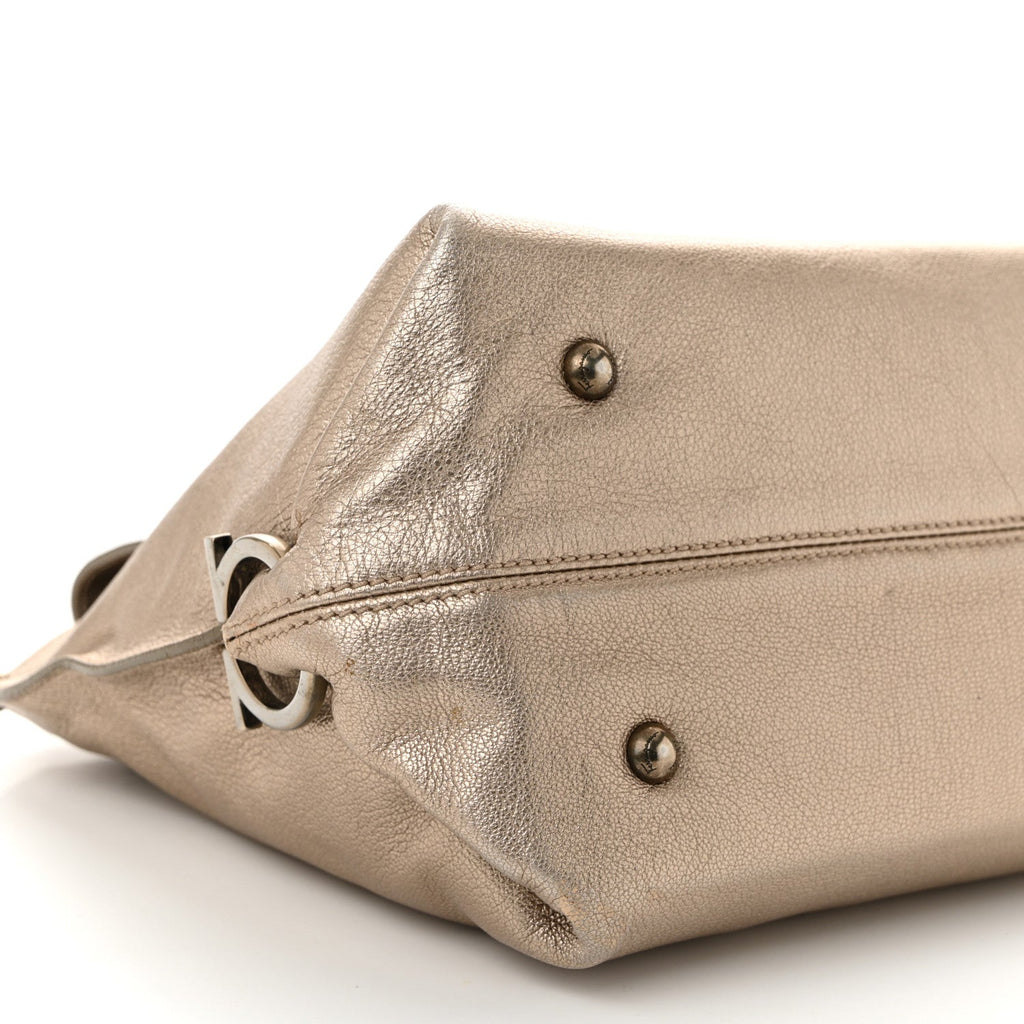 Metallic Grained Calfskin Medium Sofia Satchel Gold
