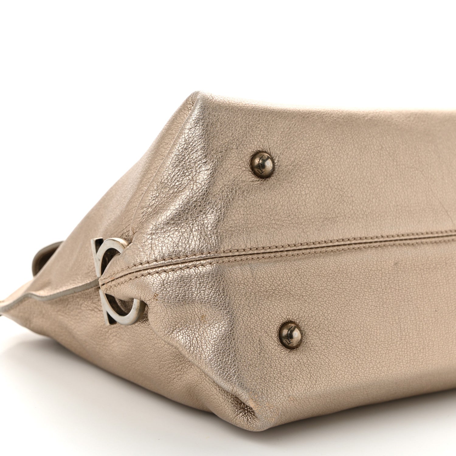Metallic Grained Calfskin Medium Sofia Satchel Gold