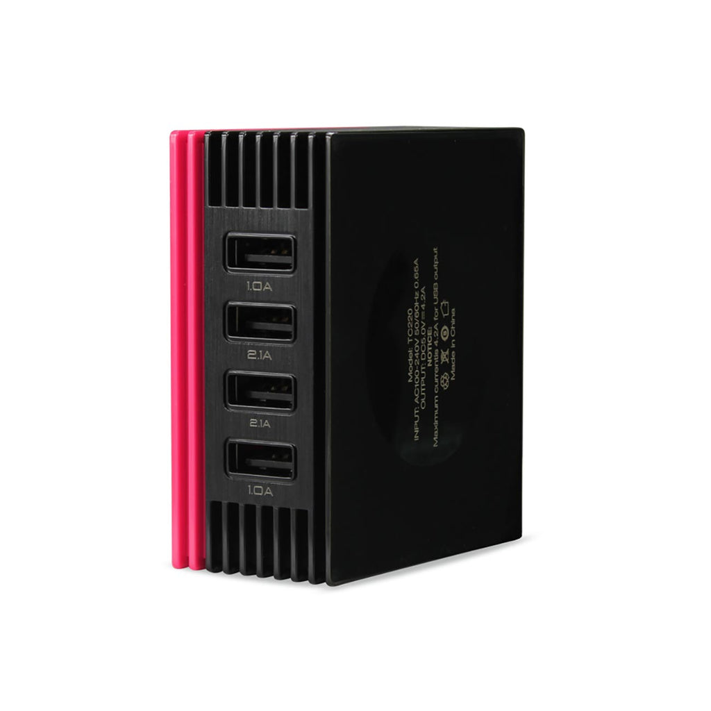 Reiko 4 Amp Four Ports Portable Travel Station Charger In Hot Pink