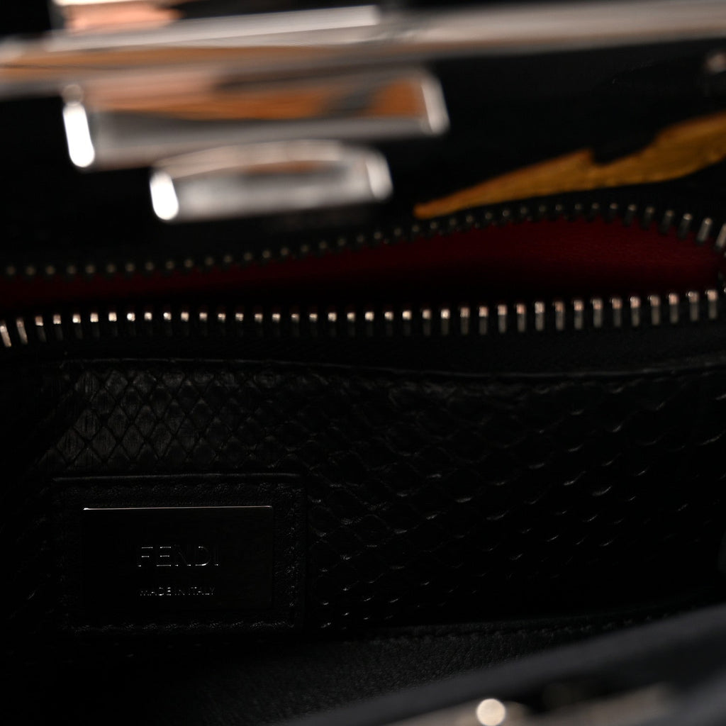 Vitello Seta Snakeskin Crocodile Monster Eyes Medium Peekaboo Iconic Satchel Black Girasole