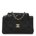 Lambskin Quilted Phone Holder Flap Black