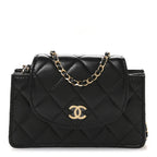 Lambskin Quilted Phone Holder Flap Black