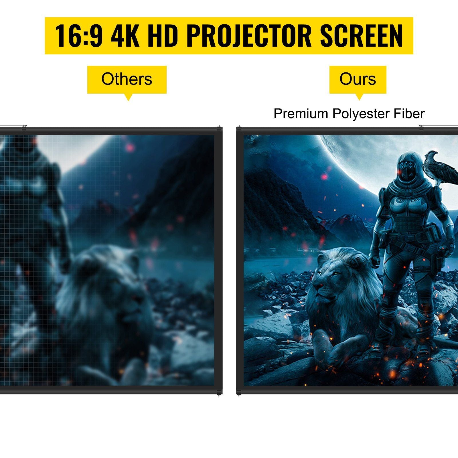Tripod Projector Screen with Stand 90 inch 16:9 4K HD Projection Screen Stand Wrinkle-Free Height Adjustable Portable Screen for Projector Indoor & Outdoor for Movie, Home Cinema, Gaming, Office